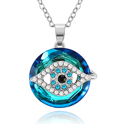 Blue Crystal Evil Eye Pendant Necklace