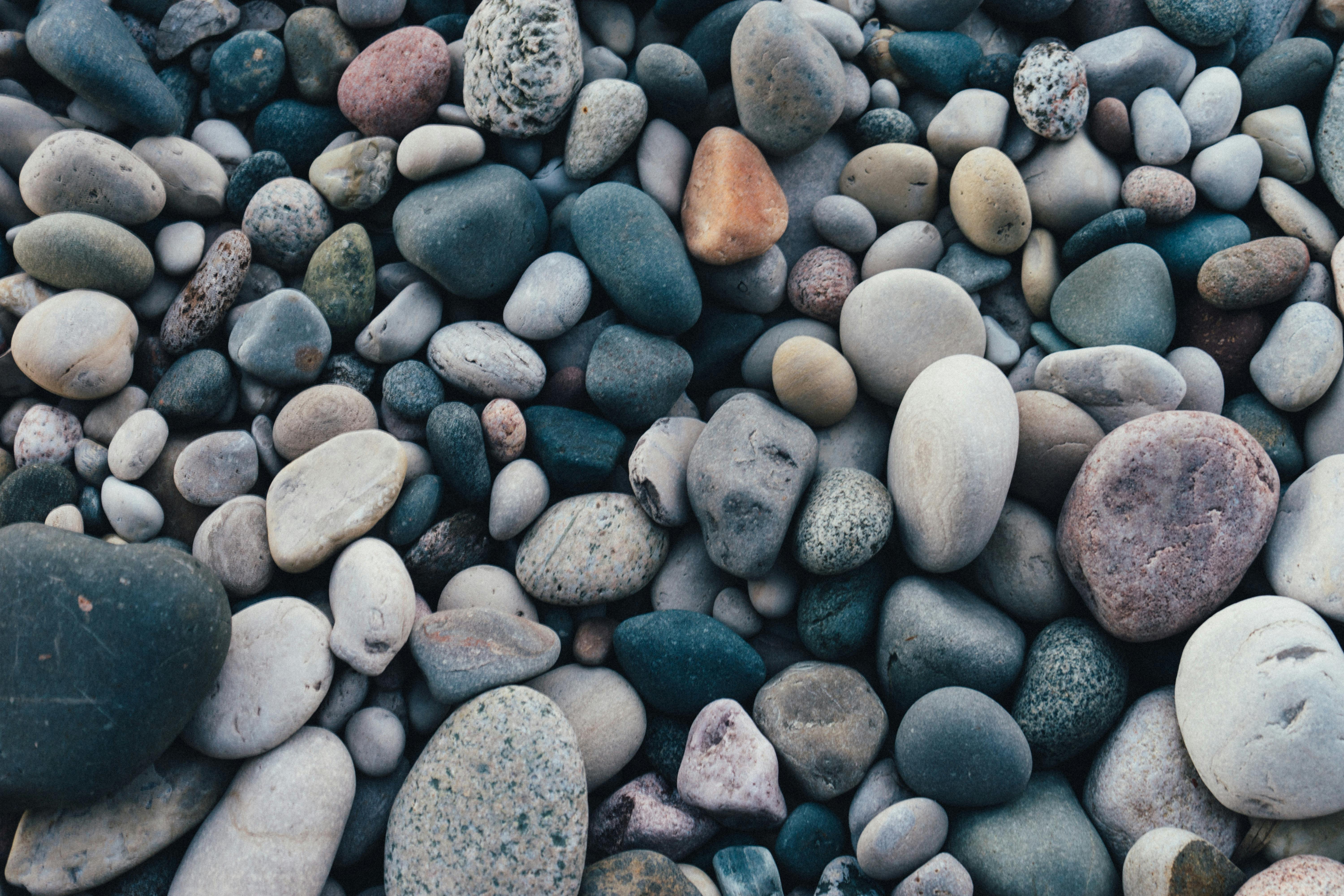 A detailed view of smooth, multicolored pebbles creating a natural texture and pattern.