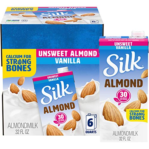 Silk Unsweet Almond Vanilla Almondmilk, 32 oz (Pack of 6) 